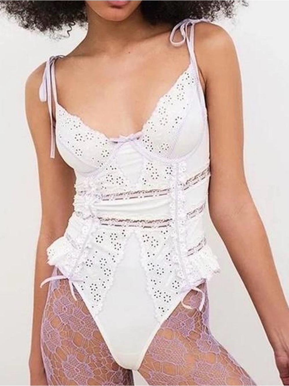 RARE For Love And Lemons purple swirl eyelet bodysuit lingerie